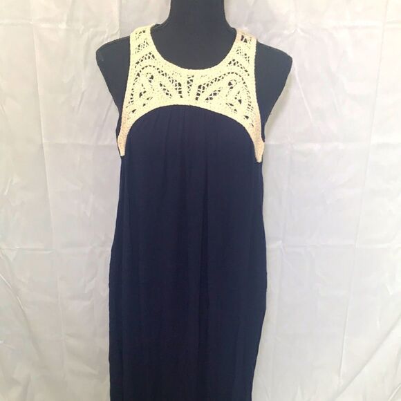 Suzanne Betro, Blue Sheer Tank Dress w Side Pockets and Slits, Medium - Picture 1 of 11